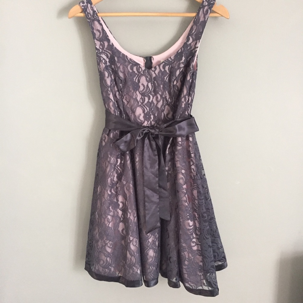 Grey/Pink Lace Homecoming Dress